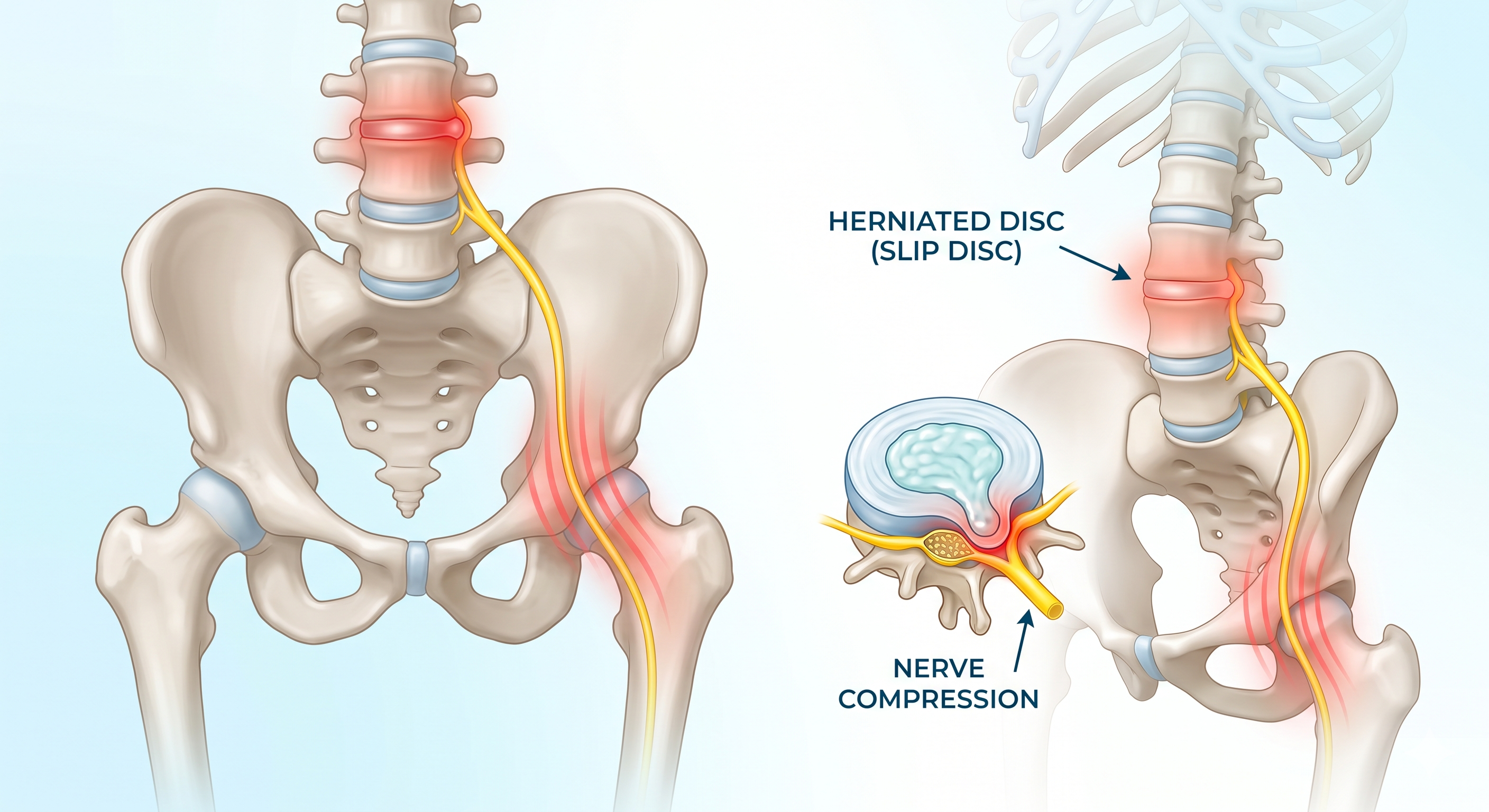 Dr. Sumit Prajapati of Axcura Ortho examining a lumbar spine model for slip disc treatment.